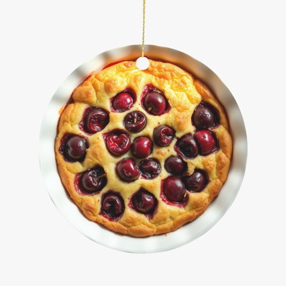 French Cherry Clafoutis Dessert Cake Pie France Cuisine Food Themed Double Sided Ceramic Foodie Novelty Holiday Christmas Xmas Ornament Gift (Flat Printed Design, NOT 3D)