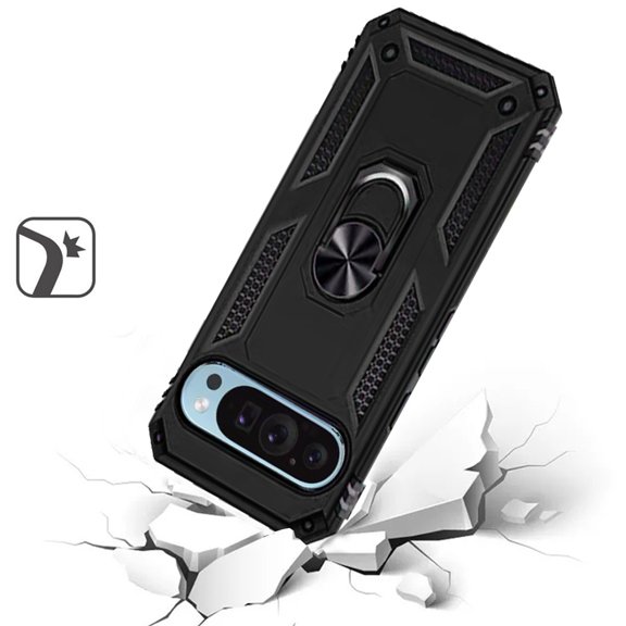 Designed for Google Pixel 9 (6.3 inch) Hybrid Durable 360 Degree Rotatable Ring Stand Holder Kickstand, Military Grade Fit Magnetic Car Mount Phone Case Cover [Black]
