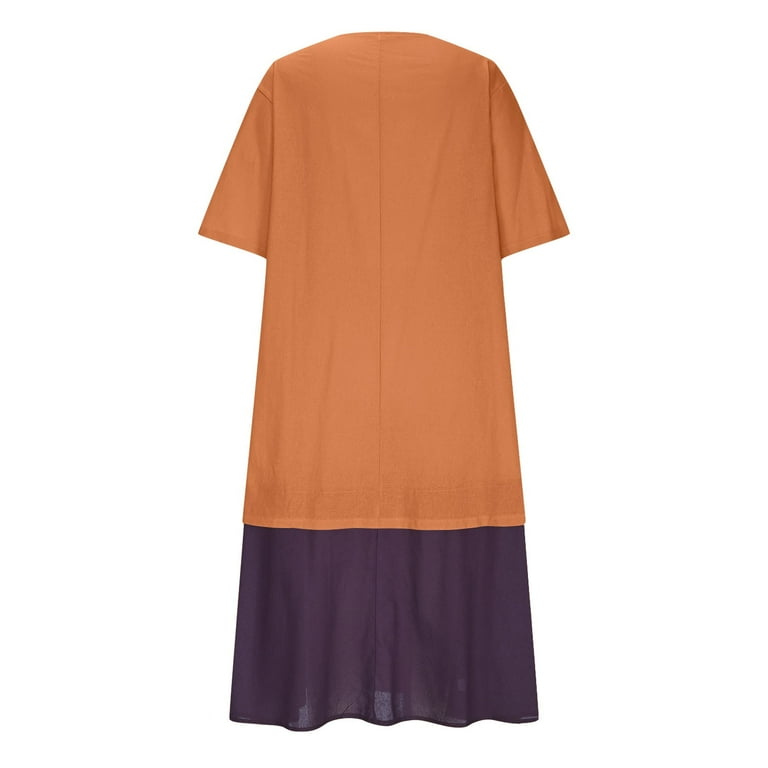 orange church dresses for women asdoklhq Church Dresses for Women Casual V-neck Five Quarter Sleeve  Patchwork Contrasting Color Multi-color Dress Orange XL