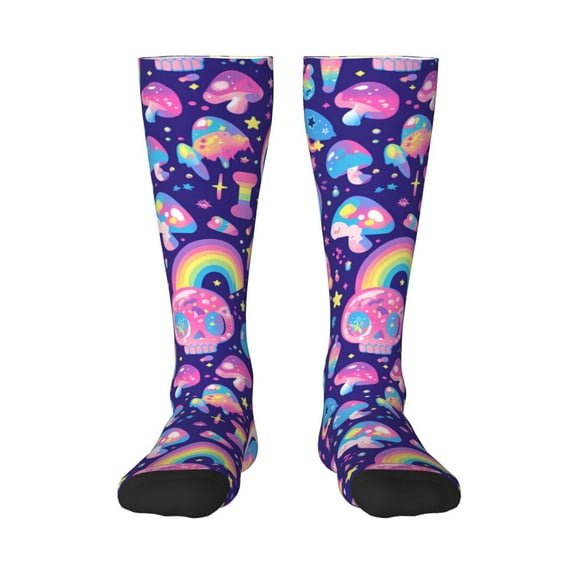 Naloa Skull mushroom rainbow Thigh High Socks Extra Long Stretchy Sock Women Over Knee High Opaque Stocking Daily Wear