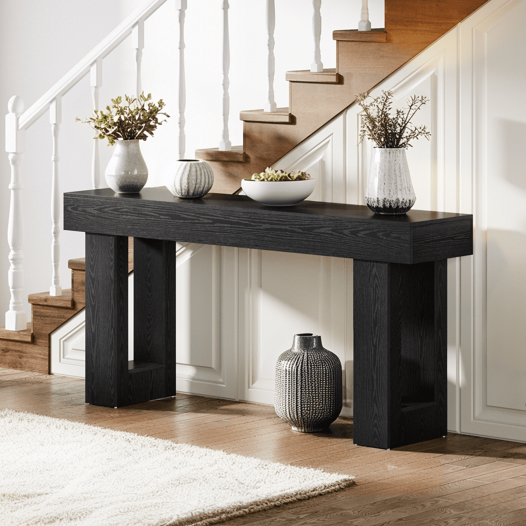 Tribesigns 63-Inch Long Console Table, Farmhouse Entryway Table for Entrance, Hallway, Living Room（Black)