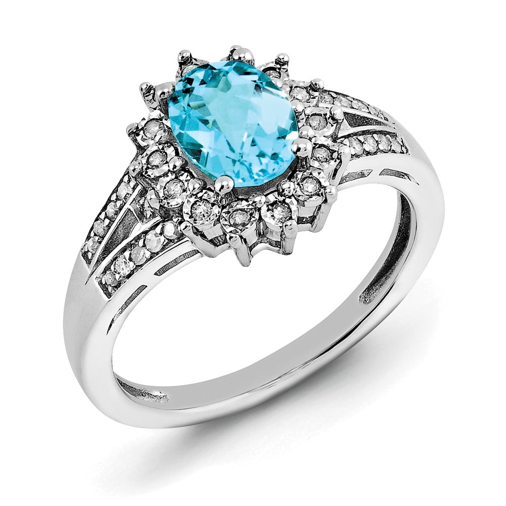 925 Sterling Silver Diamond and Light Swiss Blue Topaz Ring Size-7