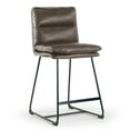 thumbnail image 3 of Set of 2 Ave Iron Frame Cappuccino Brown Faux Leather Counter Stool with Stitching, 3 of 3