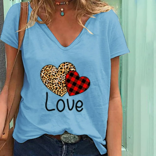 Hauts d'Été pour Femmes Grande Taille en Liquidation, T-Shirt Décontracté Mode Ample à Col en V Imprimé à Manches Courtes, T-Shirt à Col en V pour Femmes en Liquidation