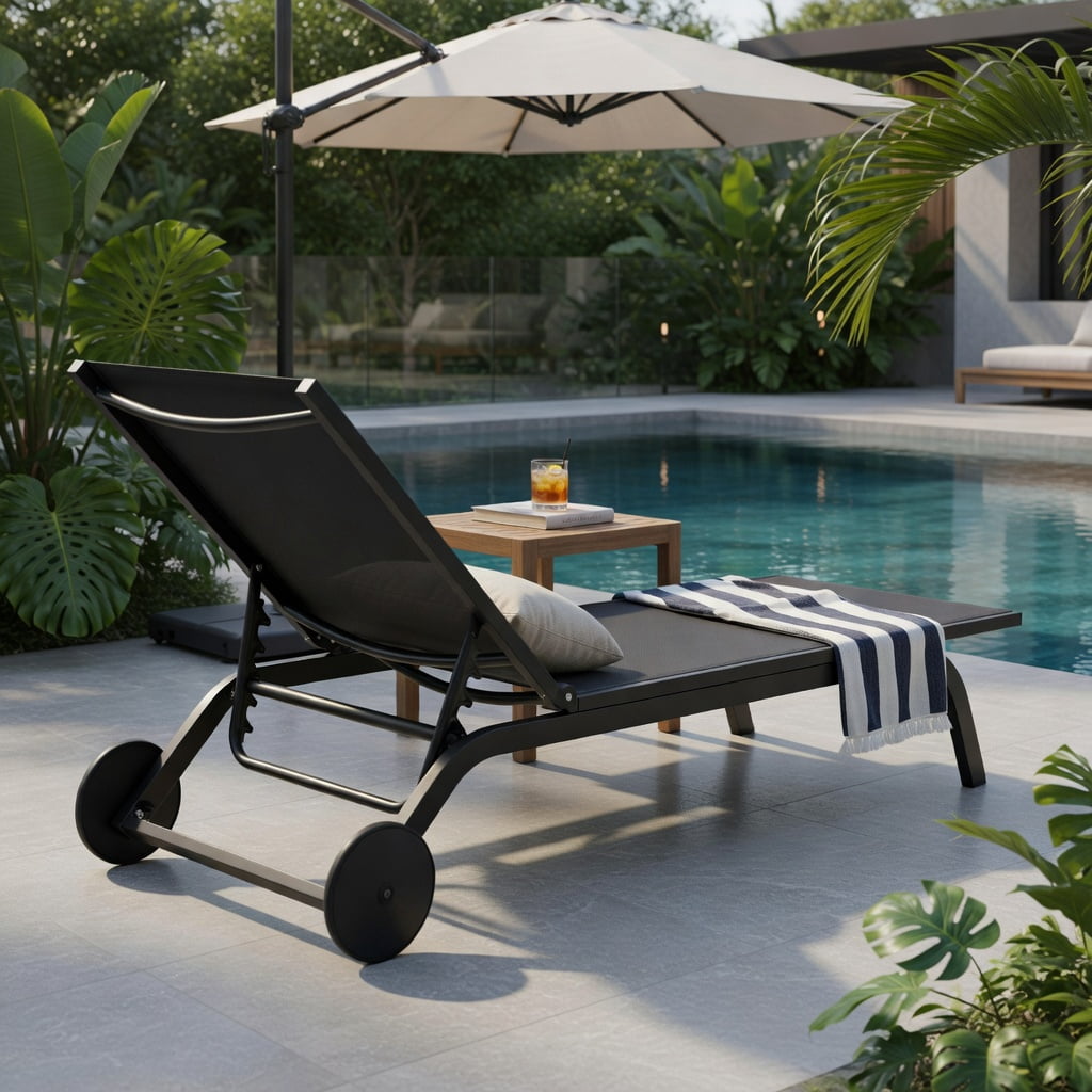 Hommoo Adjustable Aluminum Outdoor Lounge Chair, 6-Position Reclining Chaise for Patio, Poolside & Backyard, Black