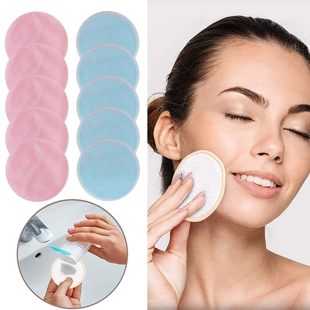 Reusable Makeup Remover Pads 10 Soft Cotton Rounds With Washable Drawstring,Blue Makeup Remover Cloth