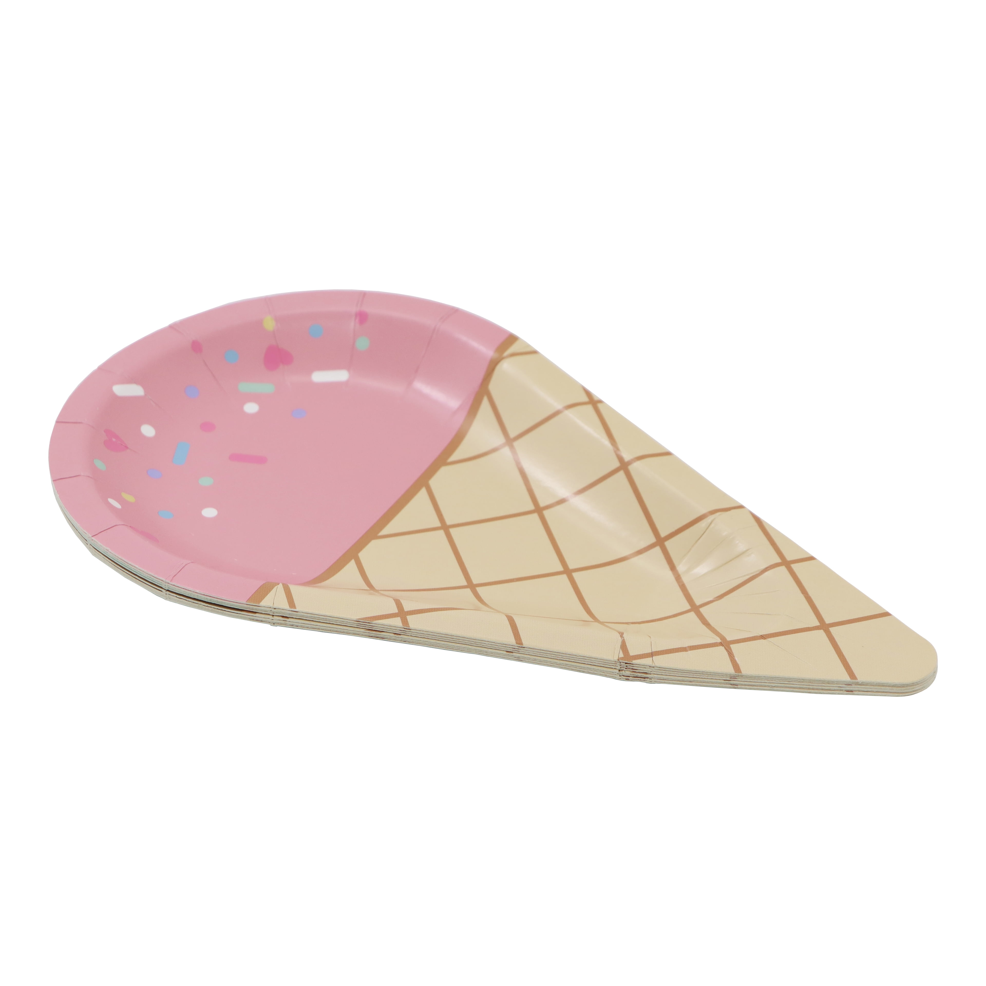 Celebrate It Paper Plates - Ice Cream Cone-Shaped Disposable Party Plates, Pink/Brown, 7", 24 Packs (192 Total)