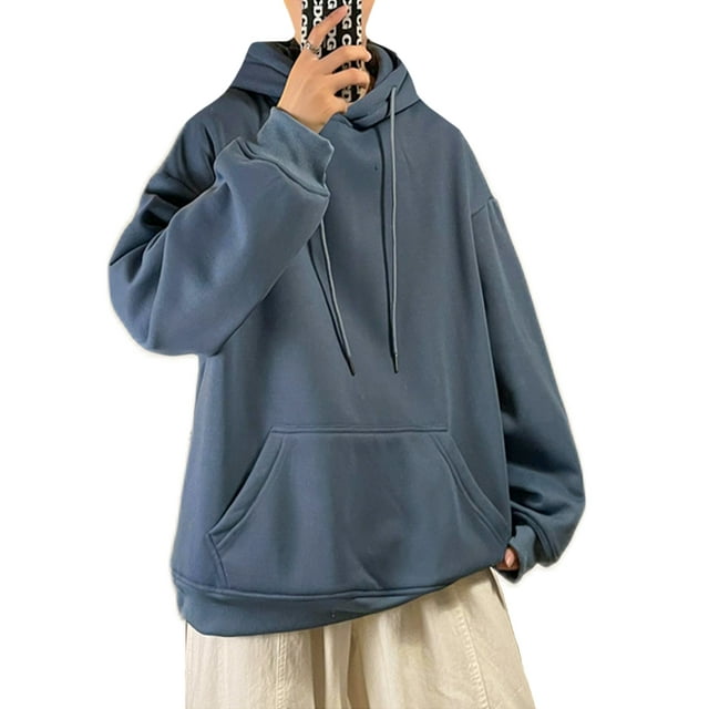 LUXUR Hommes Sweat à Capuche Manches Longues Casual Hiver Bleu S