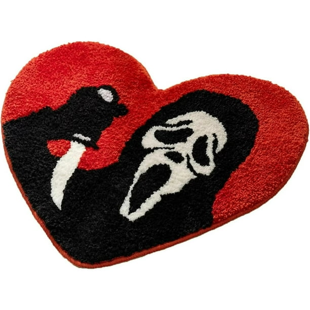 Clearance 26×24in Halloween Bath Rugs - Soft & Non-Slip Decor, Heart-Shaped Scream Rug - Horror Halloween Bathroom Decor Carpet And Gothic Doormat