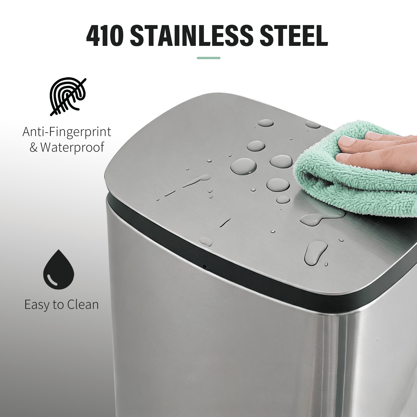 Simplykleen 5L/1.32 Gallon Rectangular Step Trash Can Stainless Steel Garbage Can with Removable Inner Bucket and Side Handle for Bathroom, Bedroom, Office, Silver