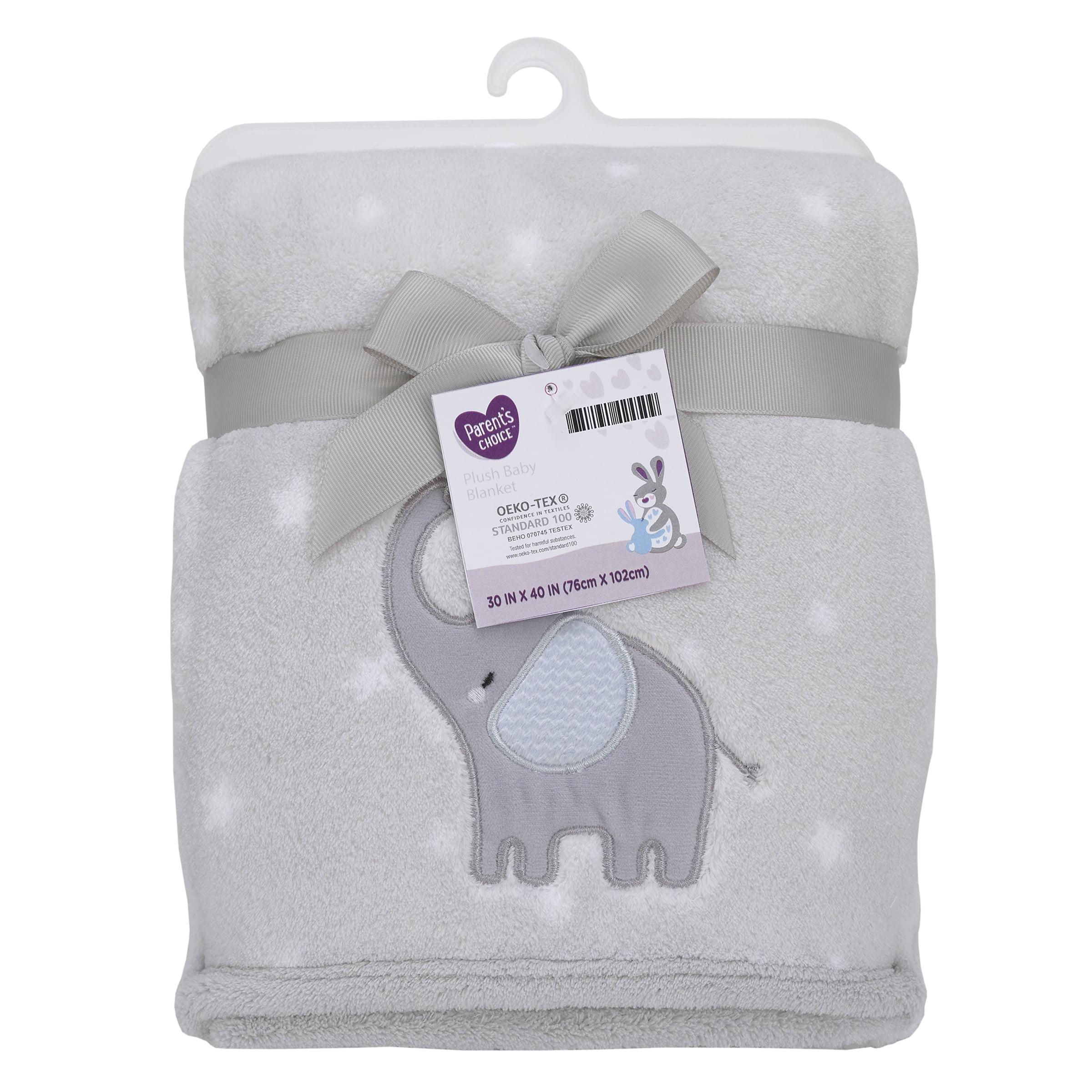 NEW Carters Pink Gray Elephant Baby Blanket Polka Dot Trim Mom Hearts Plush 
