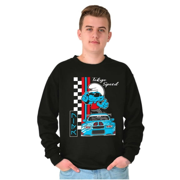 The Smurfs Kanji Tokyo Speed Racecar Men's Crewneck Sweatshirt Brisco Brands S