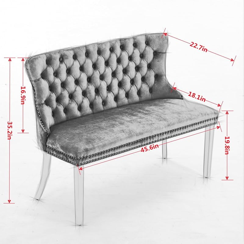 Modern Velvet Double Dining Loveseat Bench, 2 - Seat Tufted Wingback Bench with Handmade Buttons, Gold - Plated Steel Legs, Upholstered Armless Dining & Living Room Seating