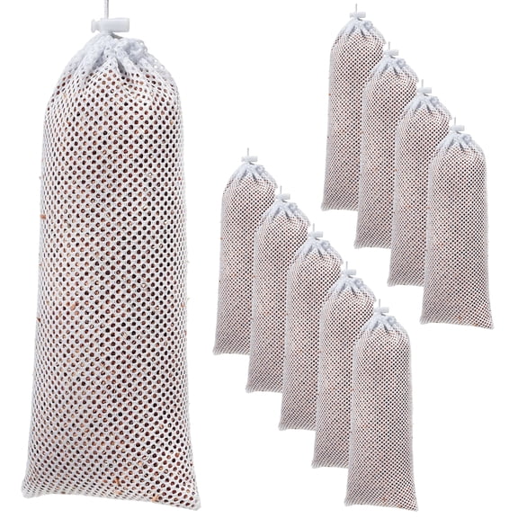 Threns 10 Pcs Mesh Bird Feeder Hanging Finch Feeding Bag Sturdy Thistle Seed Feeder Bird Food Container with Drawstring Bird Feeder Socks Seed Supplies for Birds Garden Yard Outdoor 12x28cm