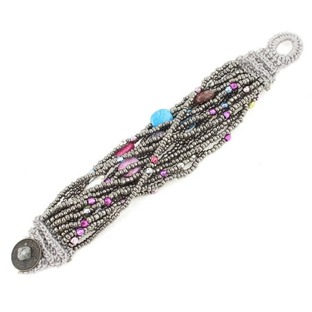 - Unique Bargains Woman Button Closure Multilayers Silver Tone Faux Beads Wrist Bracelet Bangle 7
