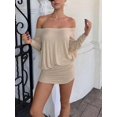 thumbnail image 5 of Women's Off Shoulder Long Sleeve Mini Dress with Ruched Detail for Spring Party Daily Wear, 5 of 6