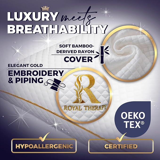 Royal Therapy King Memory Foam Pillow – Adjustable Shredded Foam, Medium Firm, Bamboo Cover