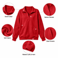 thumbnail image 4 of Quarter Button Sweatshirt Women Collared Fleece Long Sleeve Sweatshirt No Hood Winter Solid Color Loose Casual Pullover Tops with Side Pockets Red XXL, 4 of 10