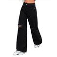 thumbnail image 2 of Women's Ripped Jeans High Waisted Distressed Baggy Straight Wide Leg Pants Black L, 2 of 7