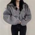 thumbnail image 4 of Women Fleece Zip Up Jacket Cute Y2K Winter Warm Trendy Crop Coat Shacket Outerwear Aesthetic Clothes Gray XL, 4 of 8