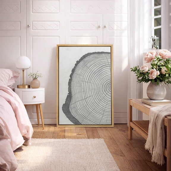Framed Canvas Print Tree Ring Wall Art Black and White Modern Decorative for Living Room Bedroom - 16"x24" NATURAL