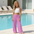 thumbnail image 7 of OGLCCG Girls Wide Leg Pants Flowy Drawstring Elastic Waist Summer Beach Pants Kids Lightweight Loose Boho Lounge Trousers 3-14 Years, 7 of 7