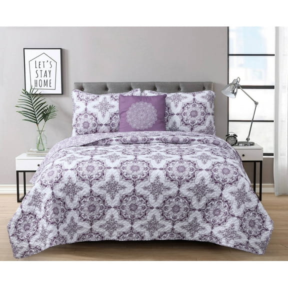 Dustin Purple 4-piece Quilt Set Full/Queen