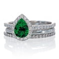 thumbnail image 2 of 2 Carat Pear Cut Emerald Halo Bridal Set for Woman on 10k White Gold, 2 of 4