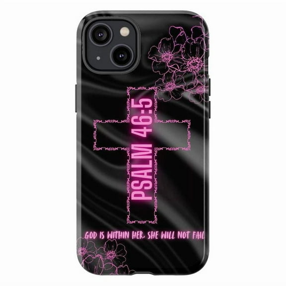 Christian Bible Verse Phone Case, Psalm 46:5 God is Within Her She Will Not Fail Inspirational Cross Design, Religious Protective Cover for iPhone 17 16 15 14 13 12 11 Pro Max Plus Mini