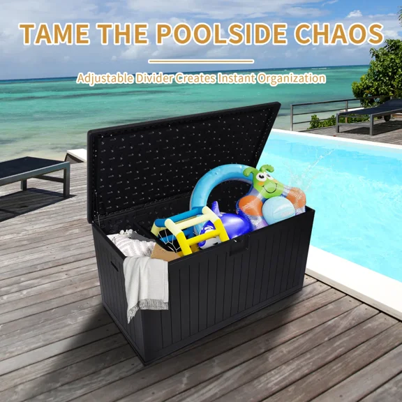 Resin Deck Box Waterproof, Large Storage Box, Lockable Deck Box, Suitable for Terrace Furniture MATS, Swimming Pool Accessories, Gardening Tools