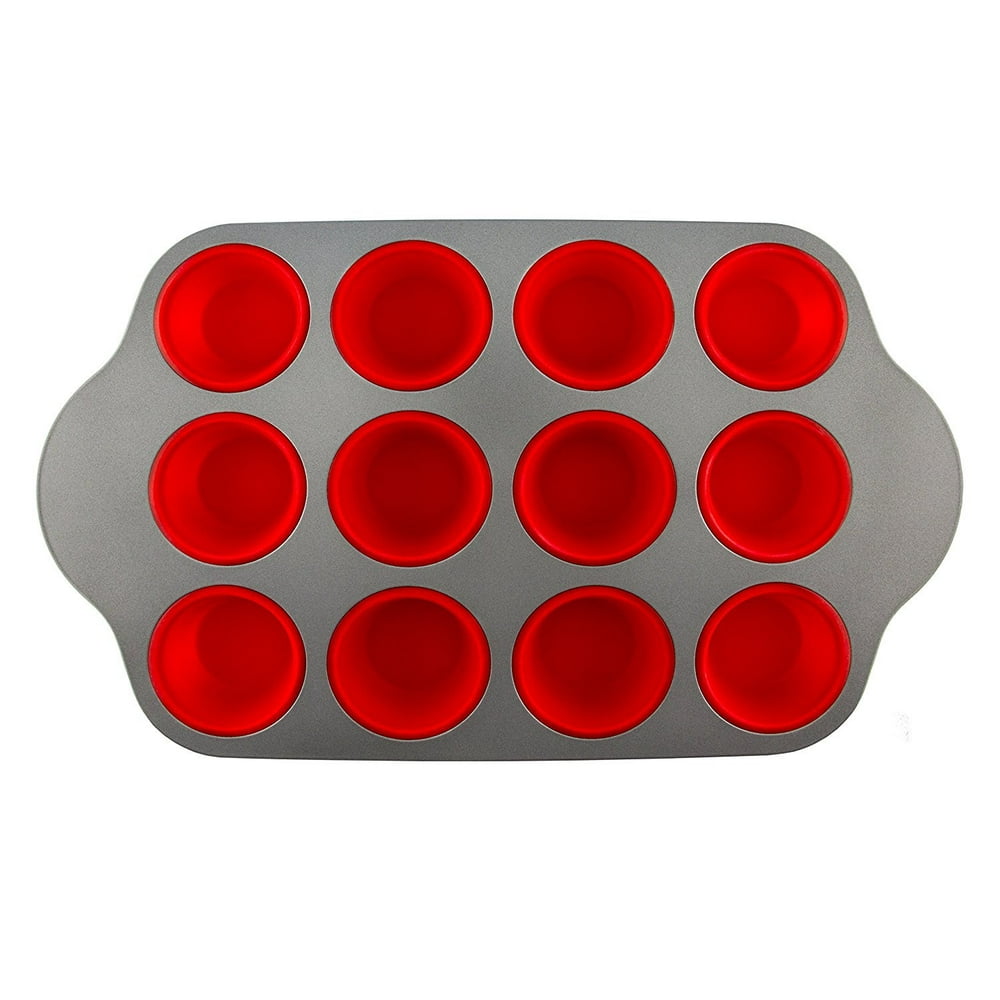 Silicone Muffin Pan With Steel Frame, 12 Cups Full Size Professional