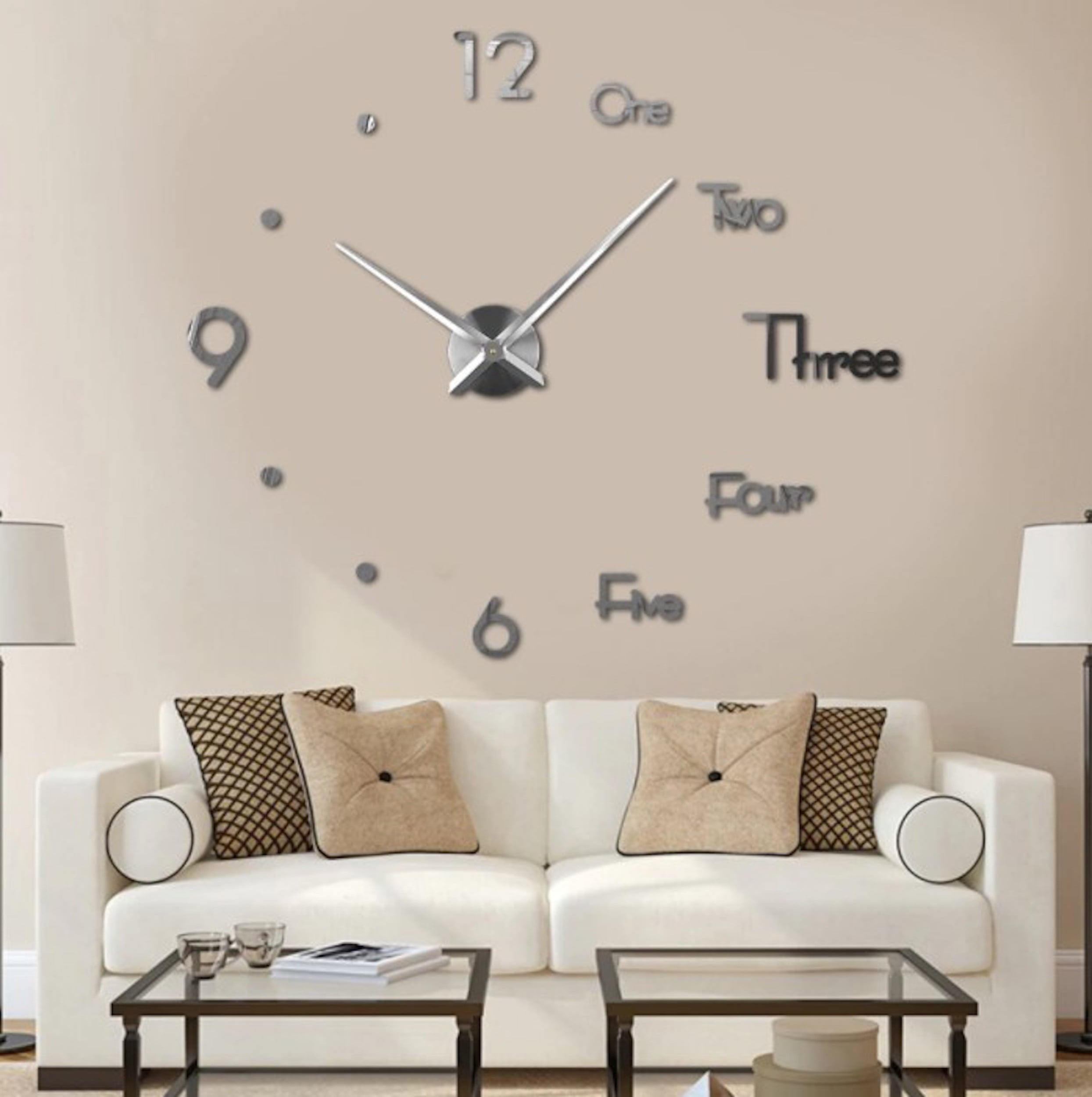 Free Design Size for Restaurant Office Hotel Bedroom Living Room Easy to Use DIY Clock Wall Decal Clock Large 3D Wall Clocks Mute Large Frameless Wall Clocks