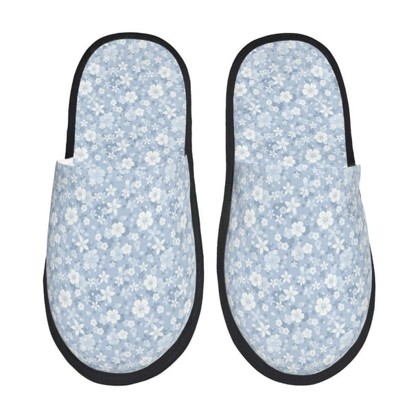Balery Gray White Floral Pantuflas de Casa de Felpa Silenciosas con Diseño Estampado, Zapatillas Cómodas Antideslizantes de Algodón para Interior-Medium