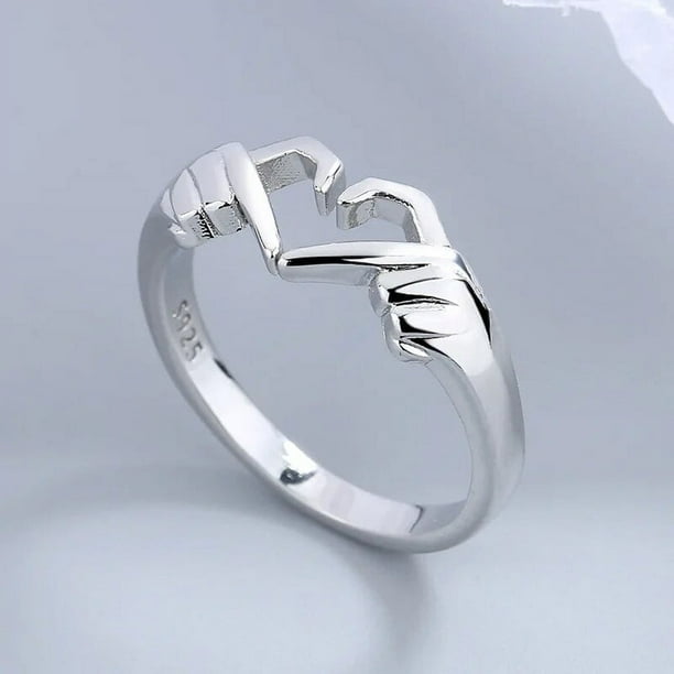 Anillos de abrazo de mano de corazón romántico para mujer, acero inoxidable, geométrico, palma, amor, gesto, anillo de pareja, boda, regalo de joyería de navidad