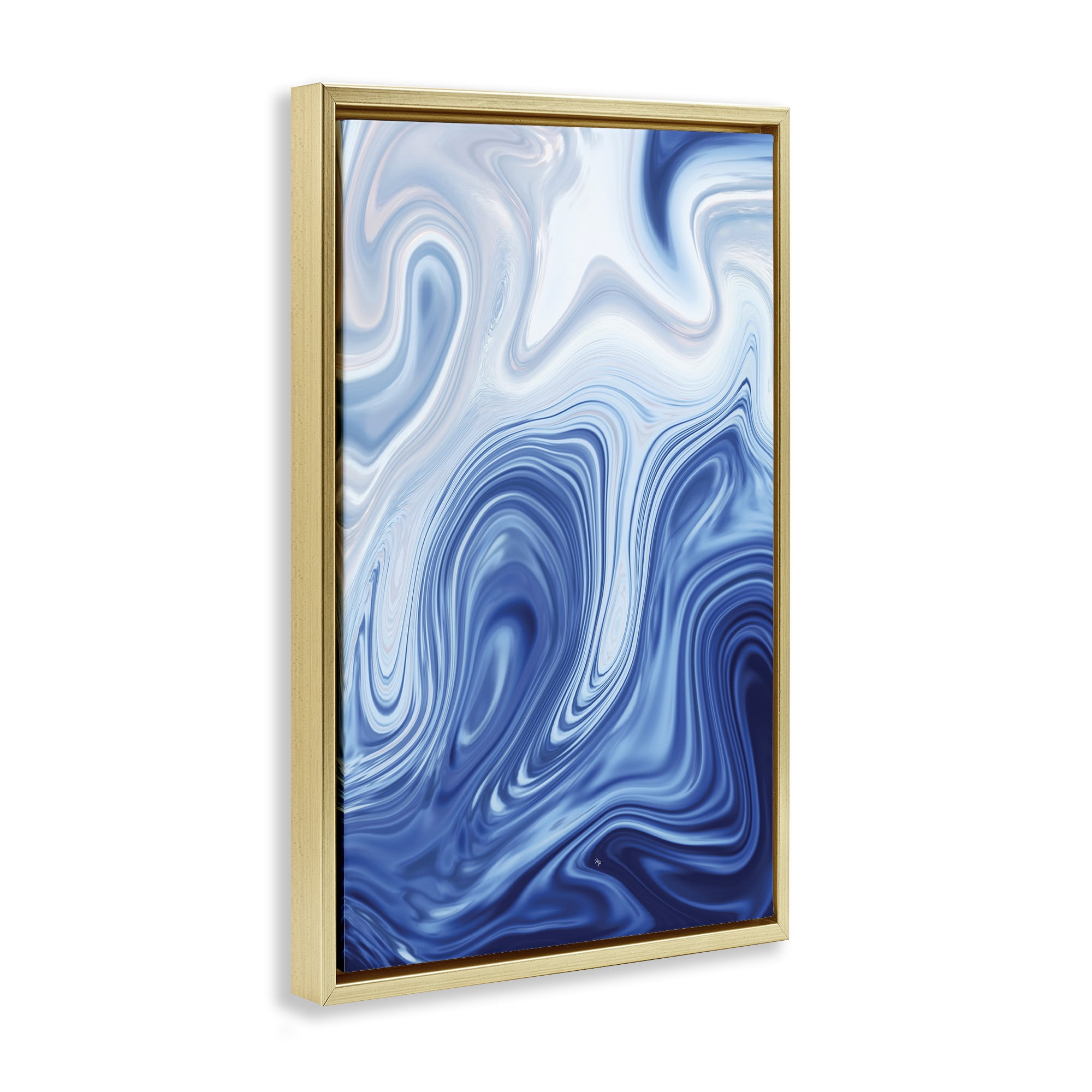 Stupell Industries Blue Marble Fluidity Gold Framed Floater Canvas Wall Art, design by Martina Pavlova