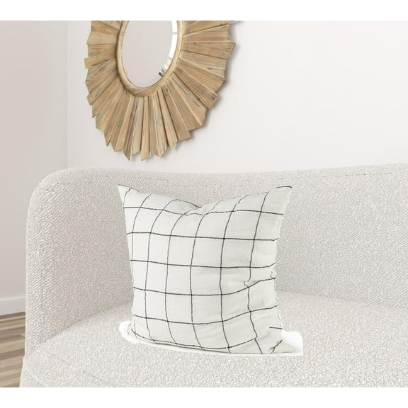 HomeRoots 392274 Grid Square Accent Pillow Cover, White & Black