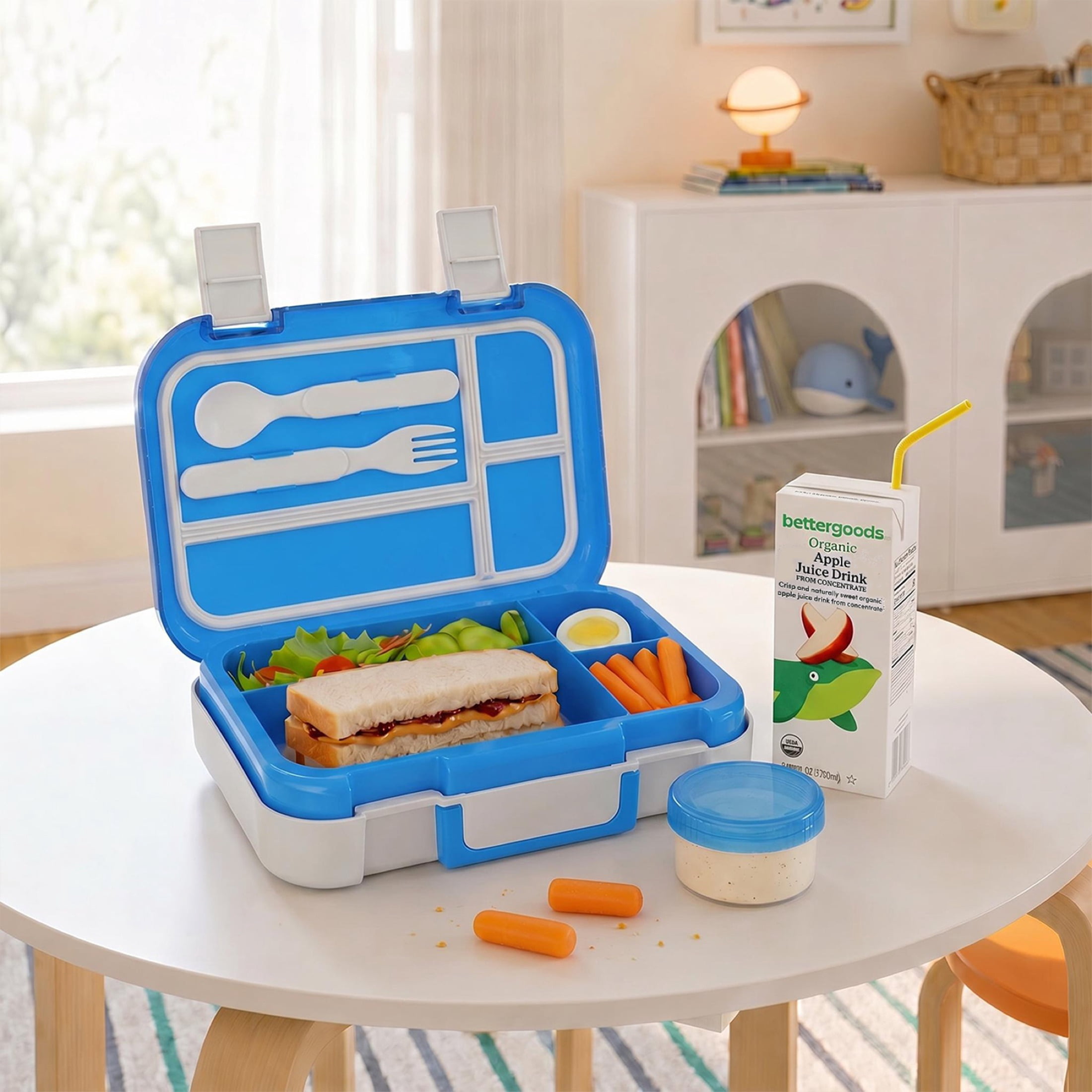 Mainstays Kids 4-Compartment Plastic Bento Box with Removable Tray