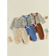 thumbnail image 3 of RUINIXCW Baby Boy Fall Outfit Striped Knit Long Sleeve Rompers  Elastic Pants Set, 3 of 8