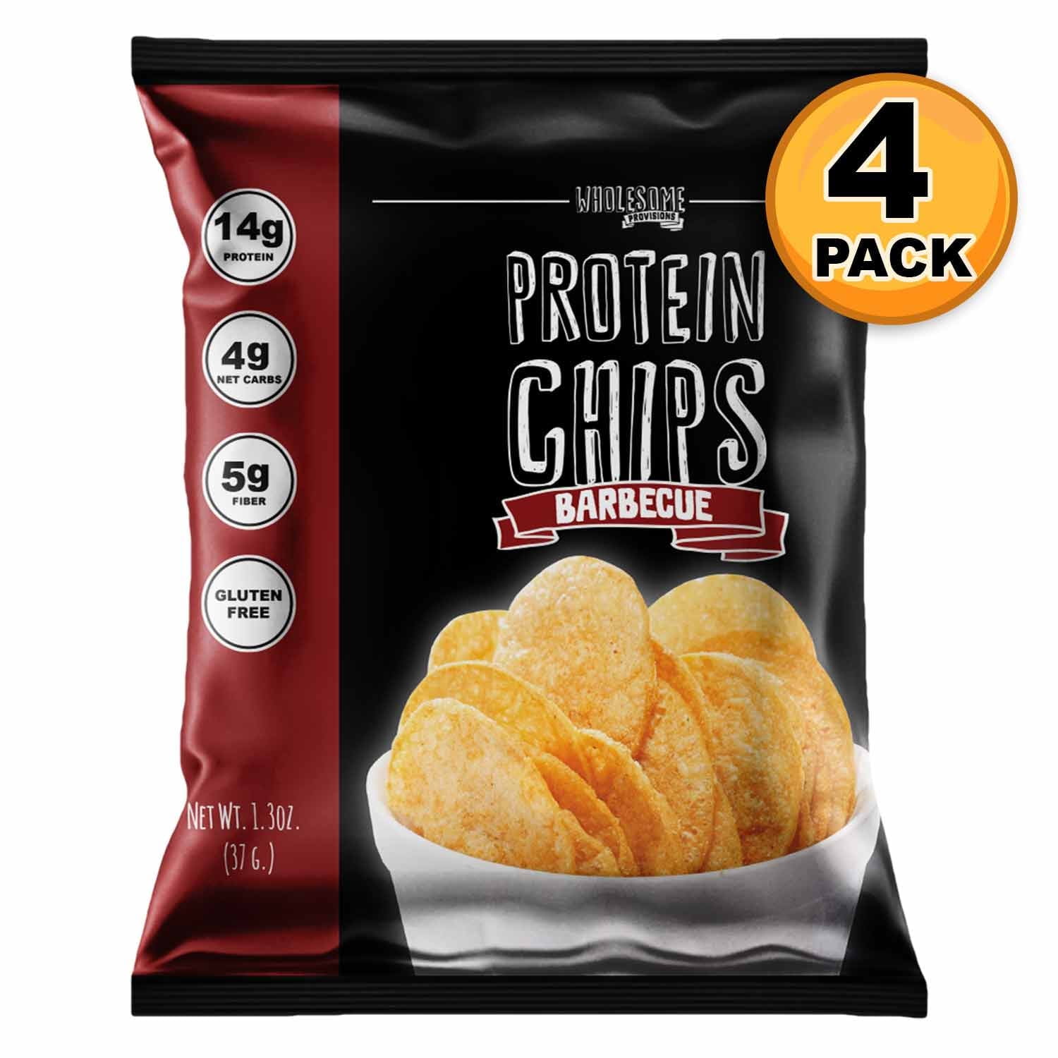 Protein Chips, 14g Protein, 3g-4g Net Carbs, Gluten Free, Keto Snacks, Low Carb Snacks, Protein Crisps, Keto-Friendly, Made in USA (Barbecue, 4 Pack)