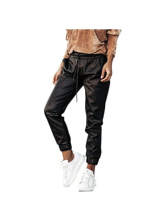 Women's Mid Waist Leather Leggings Stretch Leather Pleather Pants