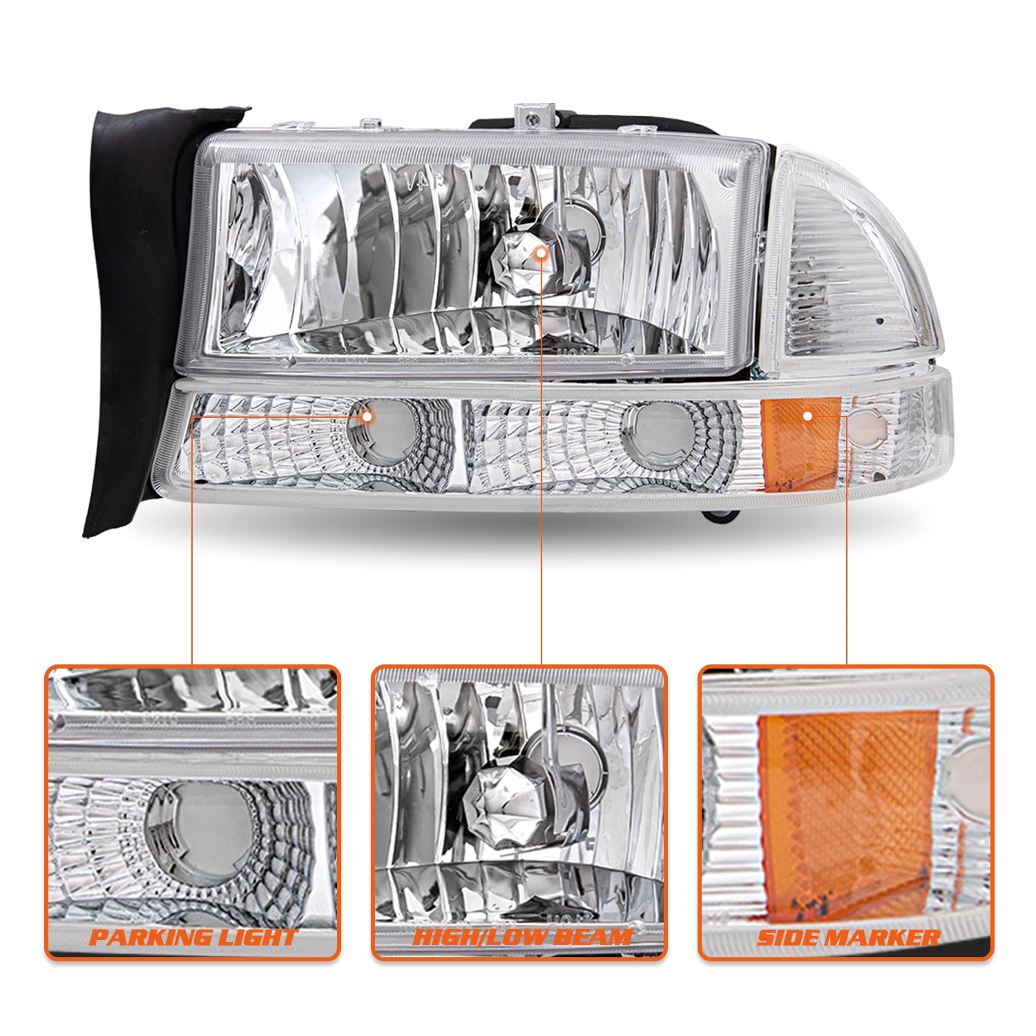 LH&RH For 1998-2003 Dodge Durango Headlamp For 1997-2004 Dodge Dakota Headlights