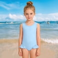 thumbnail image 3 of Girls One Piece Swimsuit with Matching Swim Cap Sleeveless Ruffle Hem Bathing Suit Beach Pool Swimwear, 3 of 4
