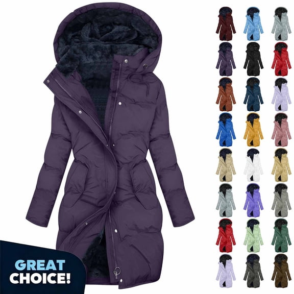 YODETEY Women’s Hooded Heavyweight Puffer Coat, Long Winter Warm Parka Coat with Pockets, Women’s Plus , Size S-5XL