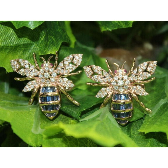 3.00CT Round Cut Simulated Diamond 925 Silver Men's Honey Bee Shape Cufflinks In 14k Yellow Gold Plated