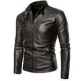 thumbnail image 2 of YYDGH Men's Jackets Spring Winter Mens Slim Fit Motorcycle Biker Warm Jacket Coats Casual Plus Size PU Leather Jacket Coffee XL, 2 of 5