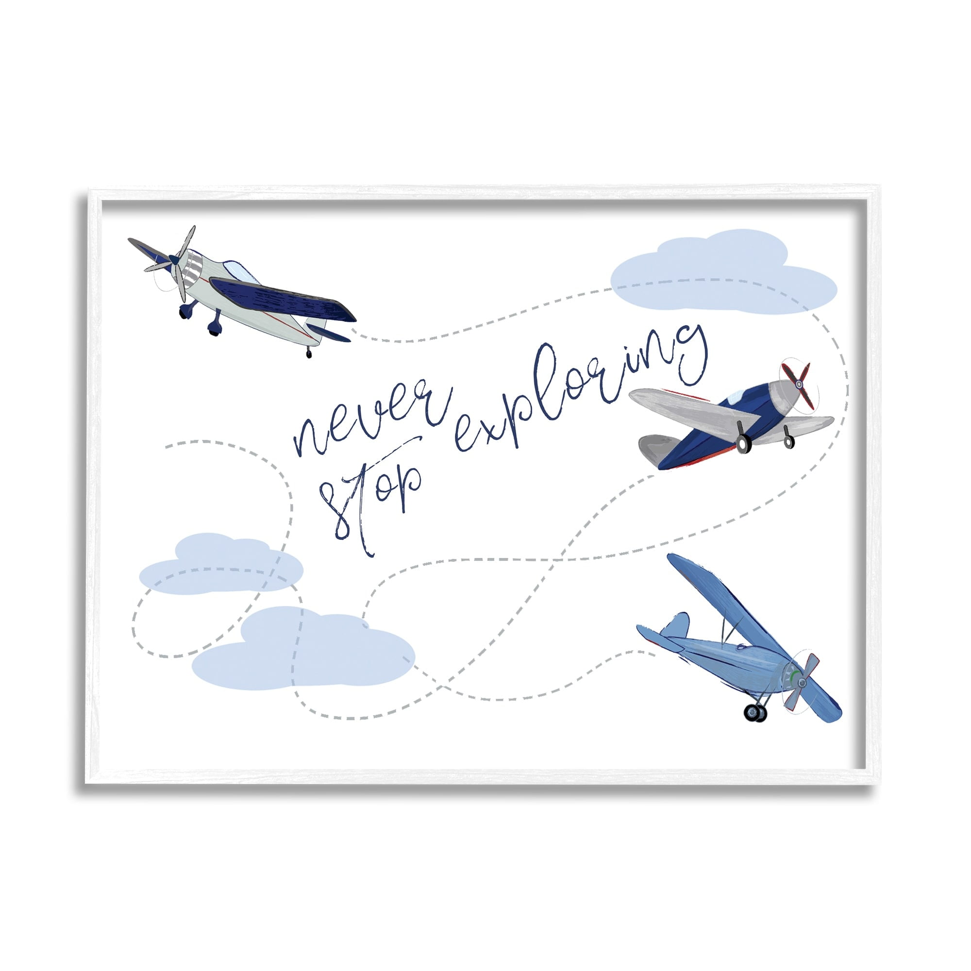 Stupell Industries Never Stop Exploring Airplanes Graphic Art White Framed Art Print Wall Art, 24x30, by Sweet Pea Studio