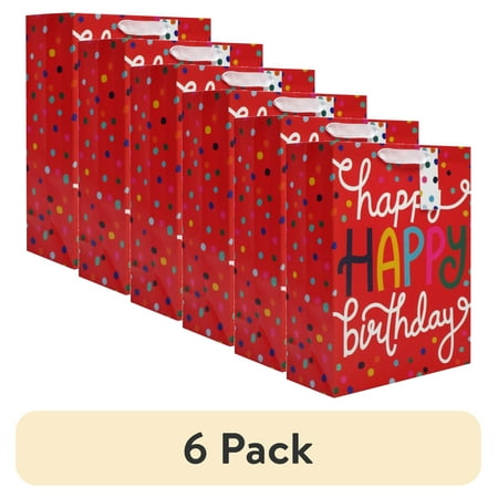 (6 pack) Red Happy Birthday Confetti Paper Gift Bag 12 x 15 by Way To Celebrate (6 pack) Red Happy Birthday Confetti Paper Gift Bag 12 x 15 by Way To Celebrate