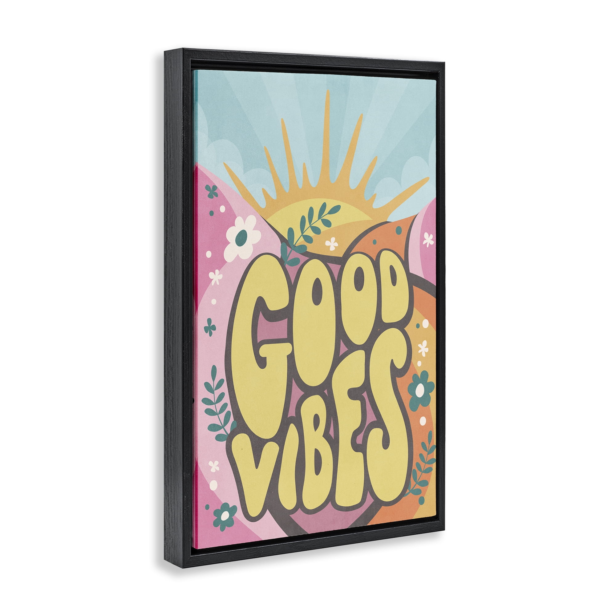Stupell Industries Good Vibes Groovy Nature Text & Numbers Painting Black Floater Framed Canvas Art Print Wall Art, 17 x 25