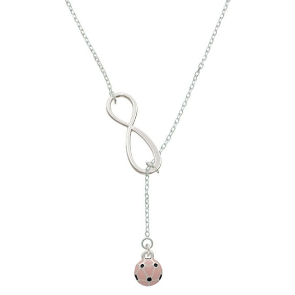 Delight Jewelry Silvertone Mini Pink Soccer ball Silver tone Elegant Infinity Lariat Necklace