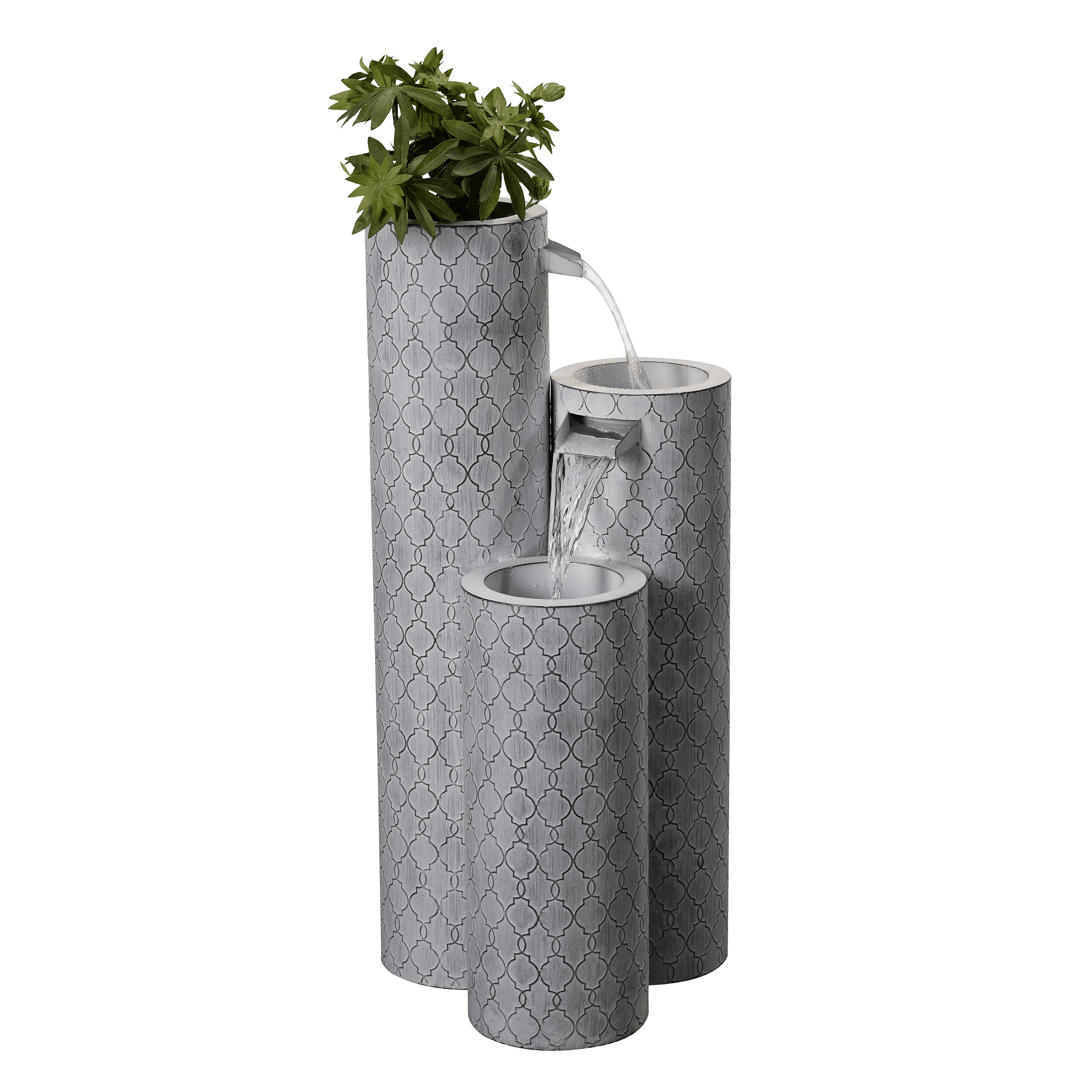 Round 3 Tier Metal Fountain with Planter and LED Lights - Outdoor